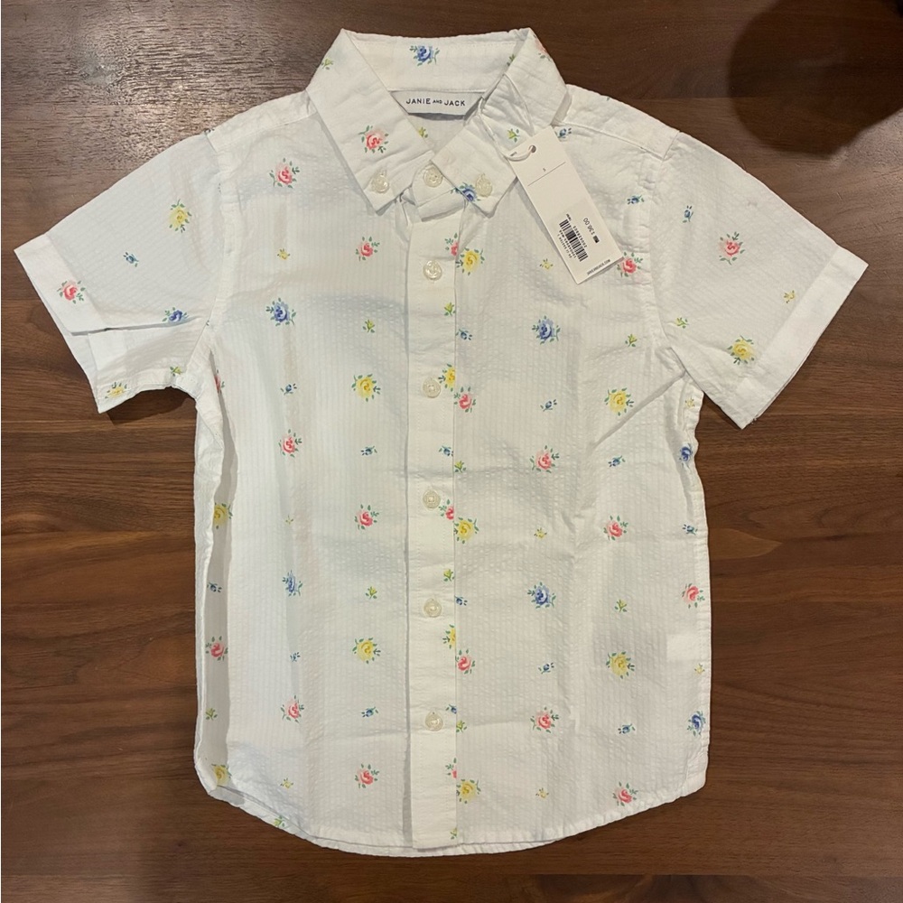 NWT- Janie and Jack Easter Shirt with Colorful Floral Print - Picture 3 of 4
